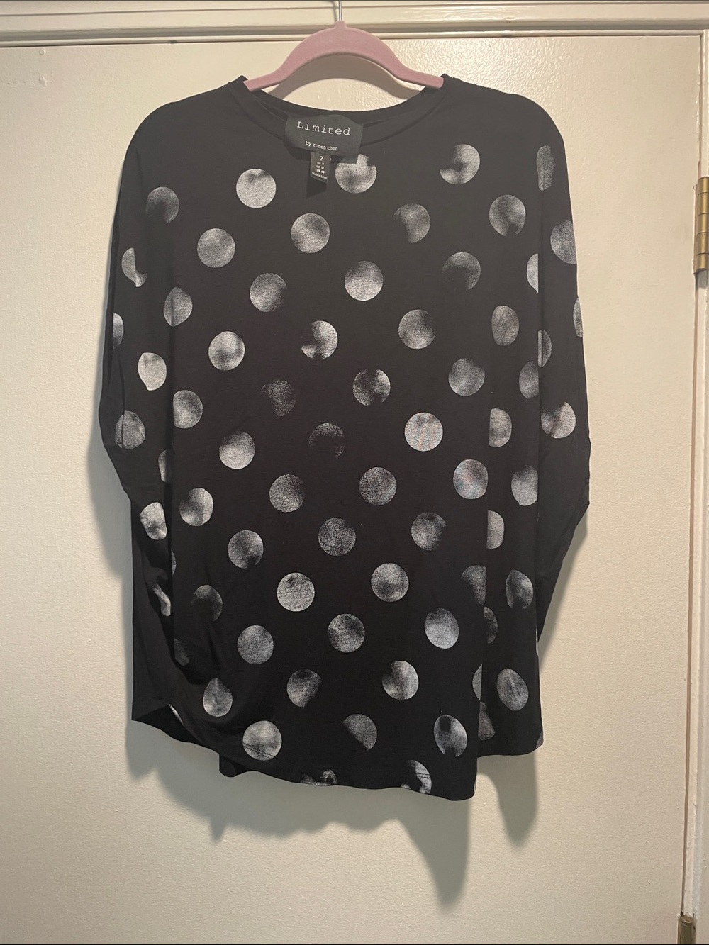 Ronen Chen Black Tee with Silver Metallic Dot Print